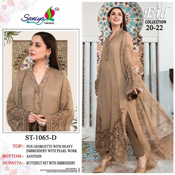 Saniya Eid Collection St 1065 Latest Fancy Festive wear Georgette Pakistani Salwar Suits